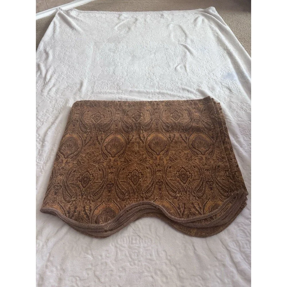 4 Vintage 80s 90s Valance Curtain Tapestry Brown Textured Scalloped 52” X 22”